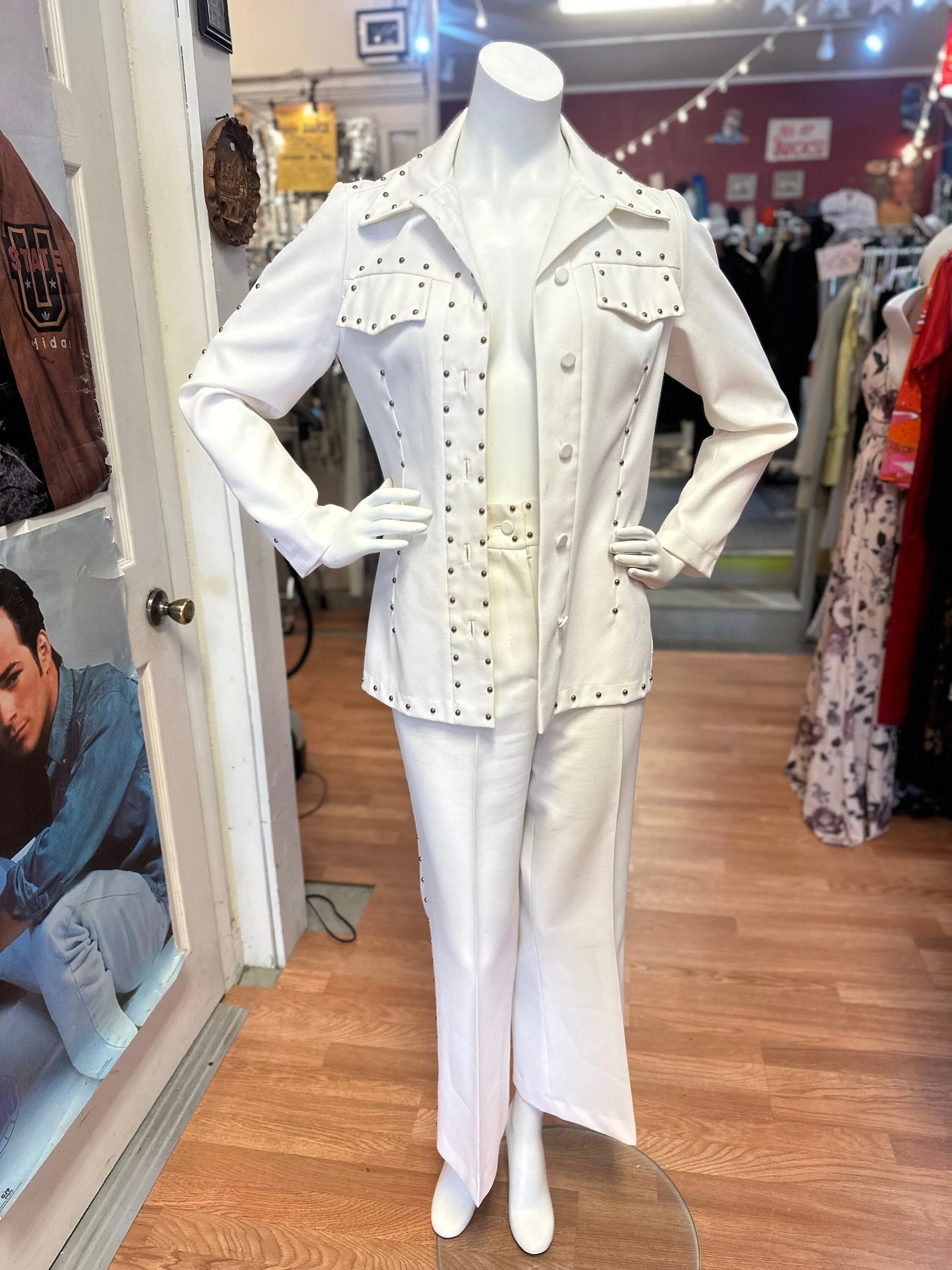 1970's Vintage Domani Disco Elvis Inspired Two Piece Party Suit with Bell Bottom pants