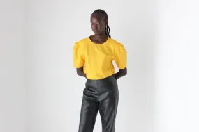 80s Sunshine Yellow Puff Parachute Taffeta Top