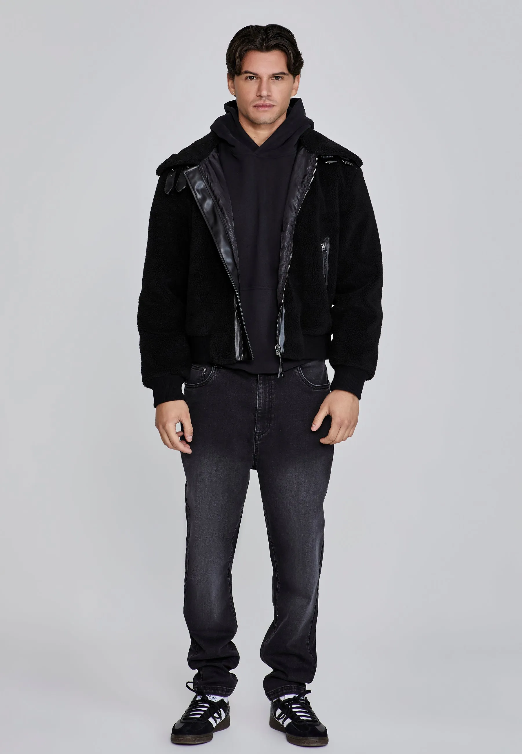 Black Sherpa Bomber Jacket
