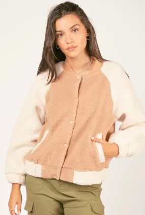 Cream Colorblock Sherpa Jacket